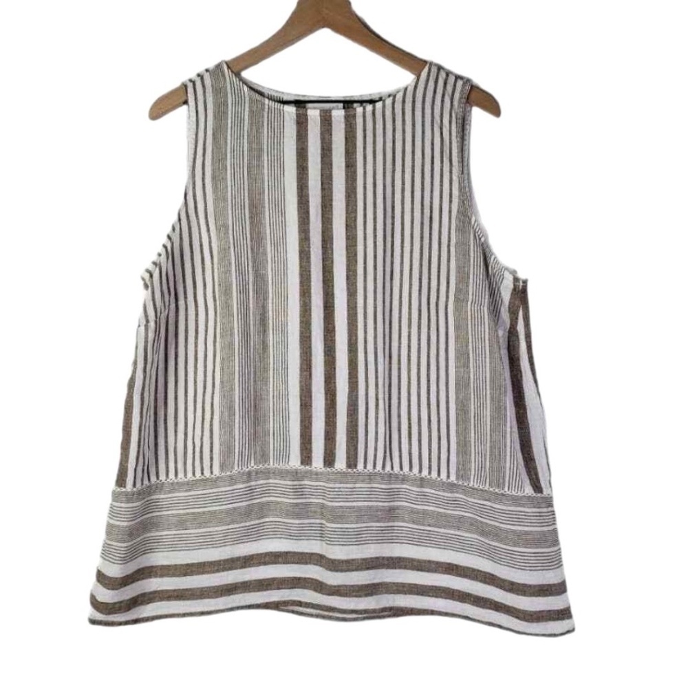 J. Jill Love Linen Striped Boxy Sleeveless Tank Blouse in Beechnut/White